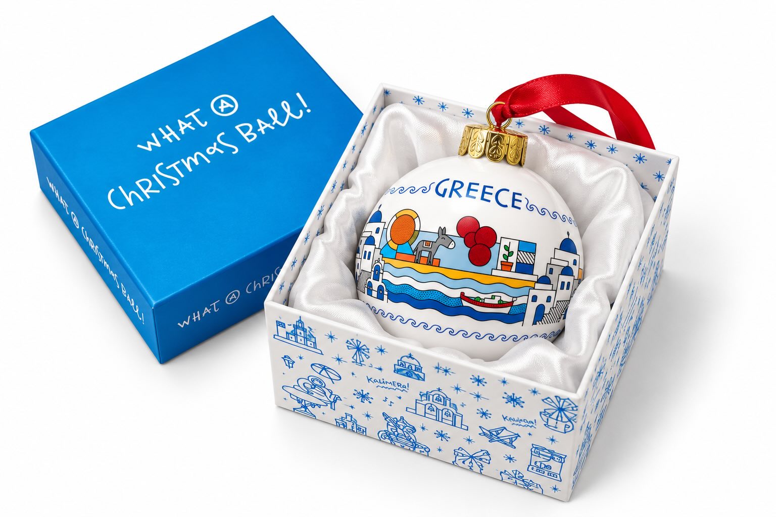 ATP – řecká keramická vánoční baňka GREECE 004, bílo-modrá